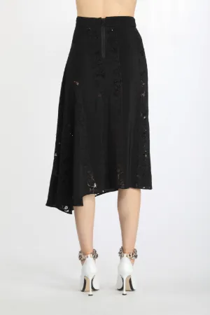 asymmetric lace-panel skirt