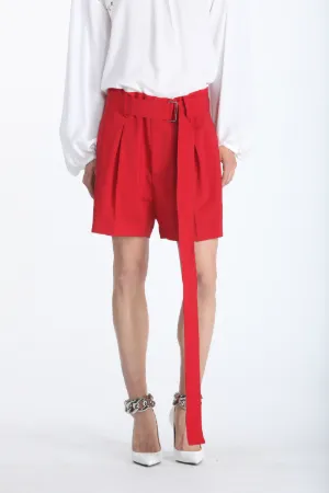 belted pleated shorts