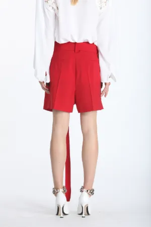 belted pleated shorts