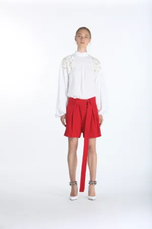 belted pleated shorts