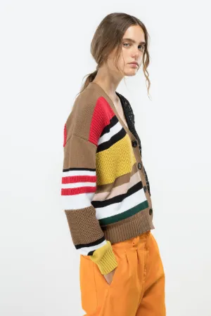bi-material stripe and lace cardigan