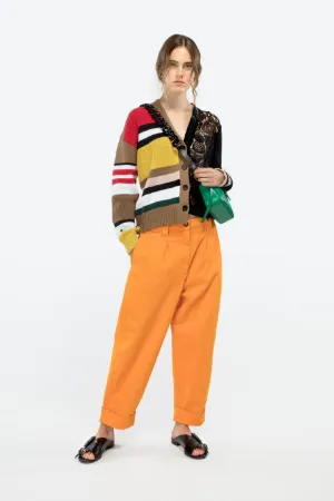 bi-material stripe and lace cardigan