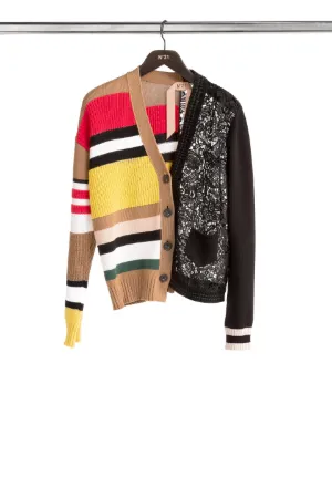 bi-material stripe and lace cardigan