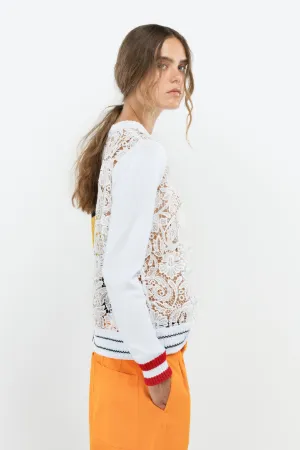 bi-material stripe and lace sweater