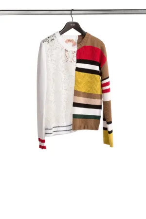 bi-material stripe and lace sweater