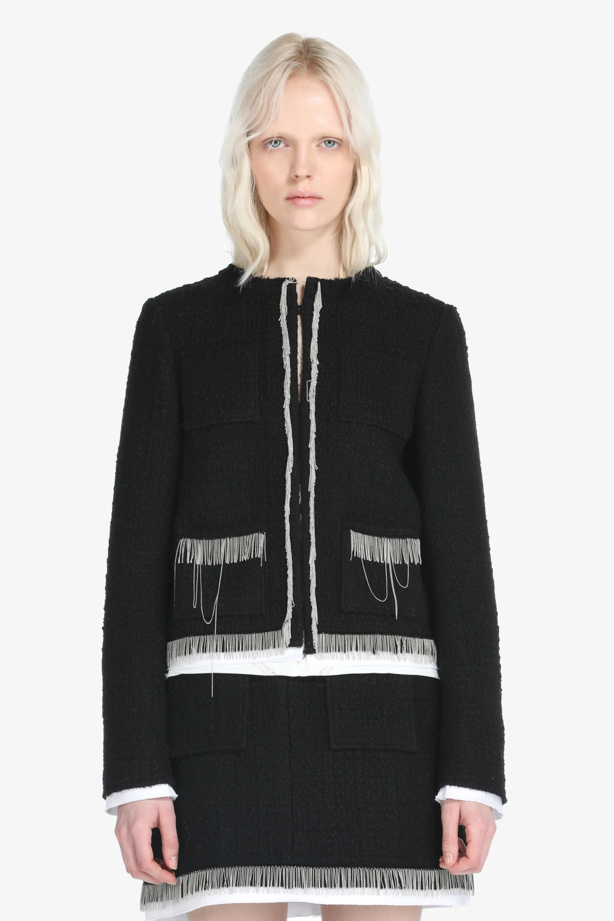 Bouclé FringeTrim Jacket in black N°21 Official Online Store