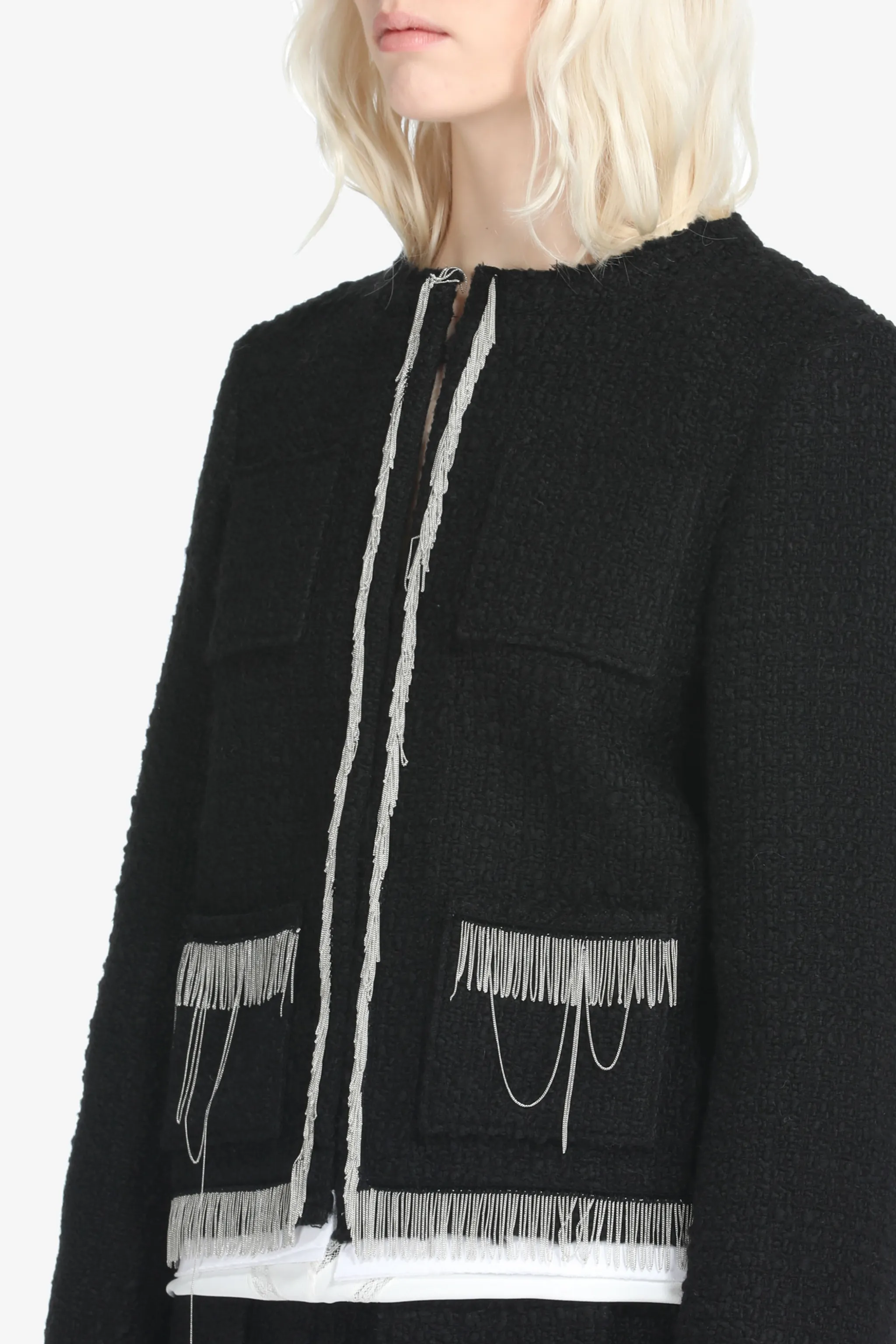 Bouclé FringeTrim Jacket in black N°21 Official Online Store