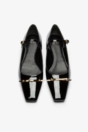 Bow-Embellished Leather Ballerina Pumps