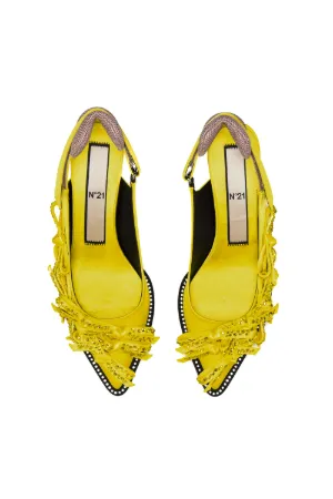 bow-embellished satin slingback pumps