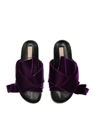 bow-embellished velvet mules