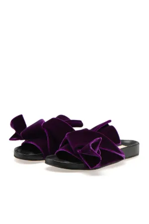 bow-embellished velvet mules