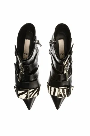 buckled leather and calf hair boots