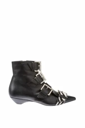 buckled leather and calf hair boots