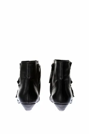 buckled leather and calf hair boots
