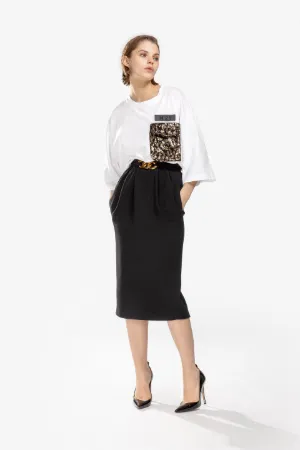 chain-detail pencil skirt