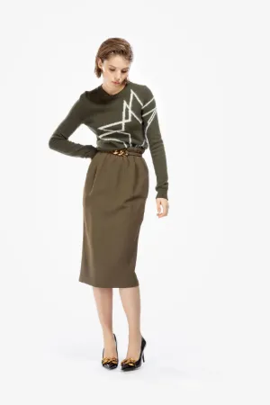 chain-detail pencil skirt