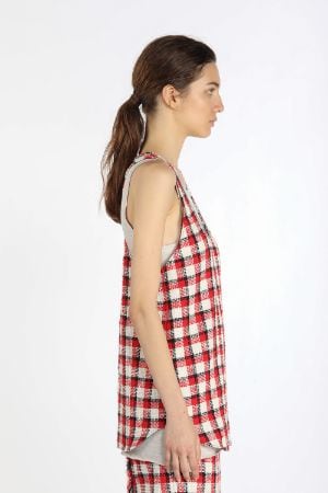 Chain-Embellished Checked Vest