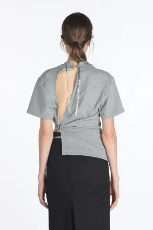 Chain-Embellished Open-Back T-Shirt