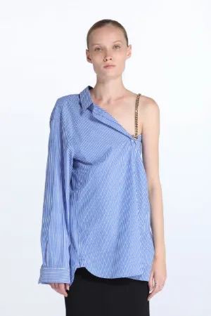 chain-strap asymmetric striped shirt