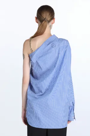 chain-strap asymmetric striped shirt