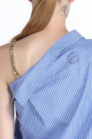 chain-strap asymmetric striped shirt