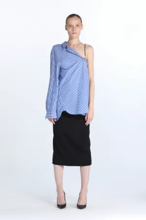 chain-strap asymmetric striped shirt