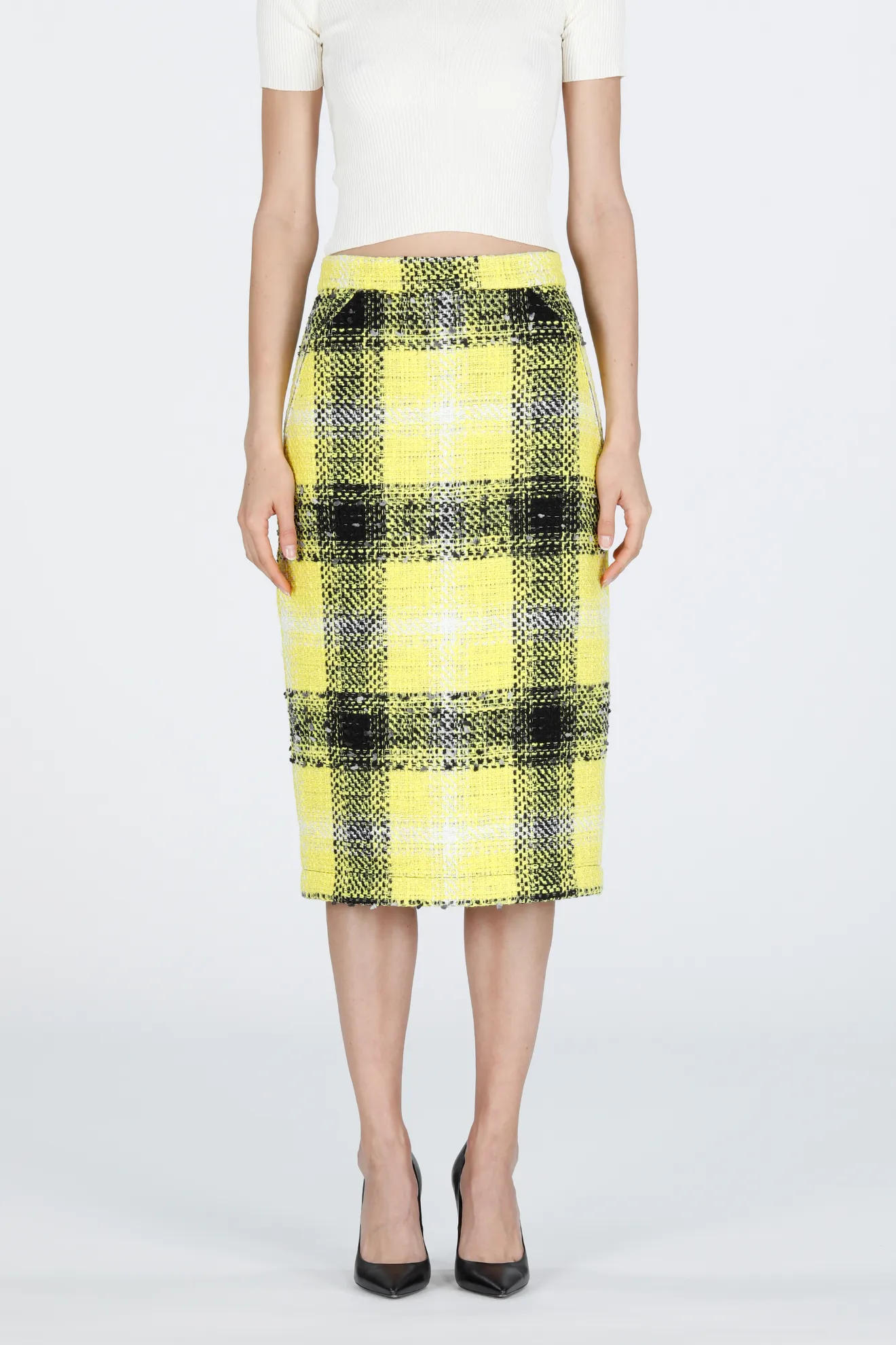 Plaid pencil 2024 skirt yellow