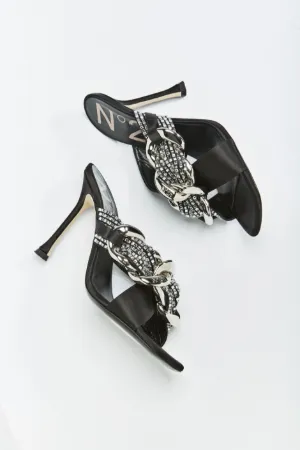 Chunky Chain And Crystal-Embellished Mules