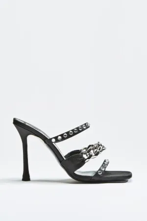 Chunky Chain and Crystal-Embellished Strap Mules