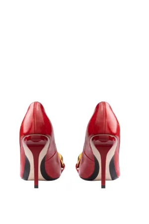 Chunky Chain-Embellished Crocodile-Effect Pumps