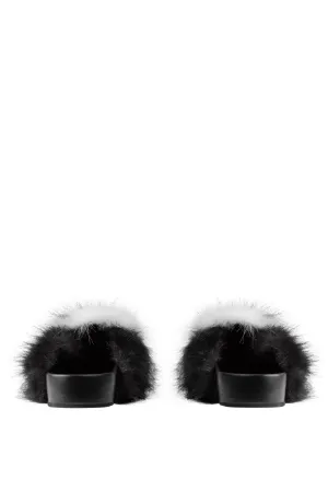 Chunky Chain-Embellished Eco Zebra-Stripe Fur Slides