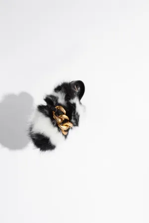 Chunky Chain-Embellished Eco Zebra-Stripe Fur Slides