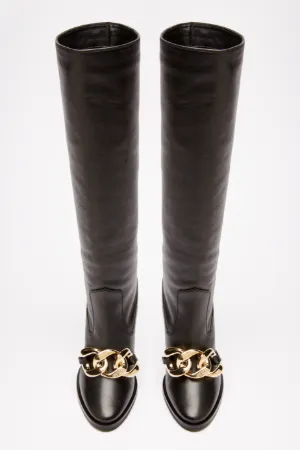 Chunky Chain-Embellished Knee-High Boots