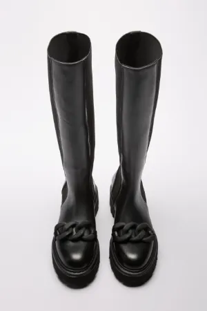 Chunky Chain-Embellished Knee-High Boots