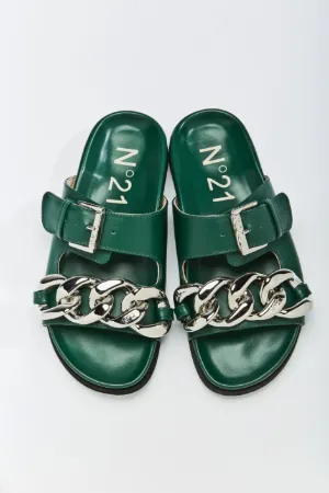 chunky chain-embellished slide sandals