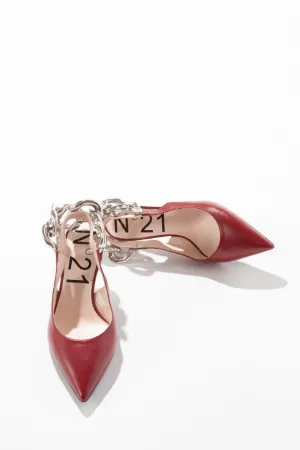 Chunky Chain-Embellished Slingback Pumps