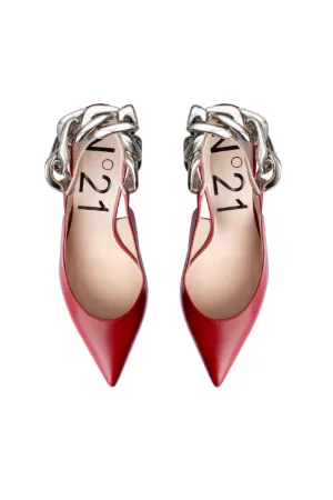 Chunky Chain-Embellished Slingback Pumps