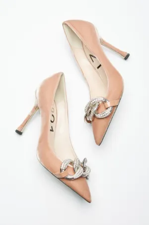 Chunky Chain-Embellished Velvet Pumps