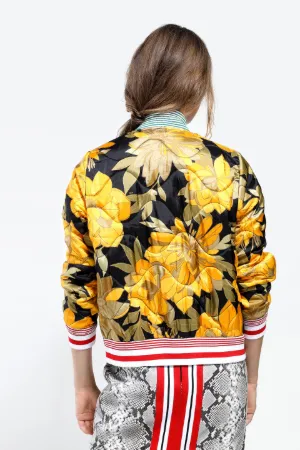 contrast floral-print varsity jacket