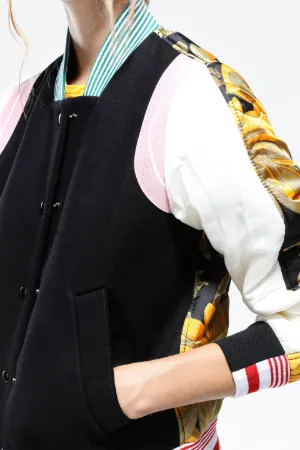 contrast floral-print varsity jacket