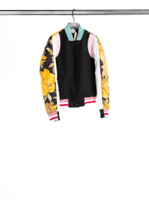 contrast floral-print varsity jacket