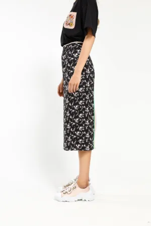 contrast stripe floral pencil skirt