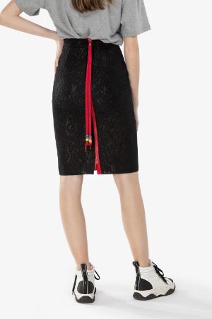 Contrasting Zip Lace Pencil Skirt
