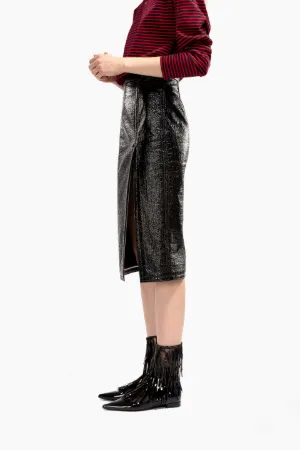 crinkle-effect slit pencil skirt