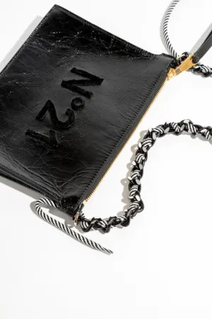 Crinkled leather logo clutch