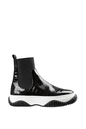 Crocodile-Effect Eco-Leather Ankle Boots