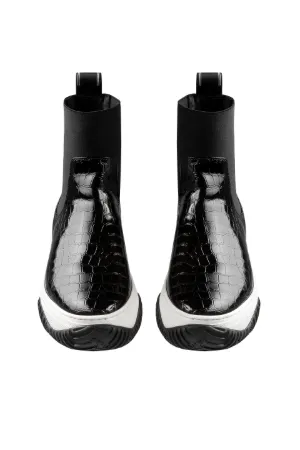 Crocodile-Effect Eco-Leather Ankle Boots