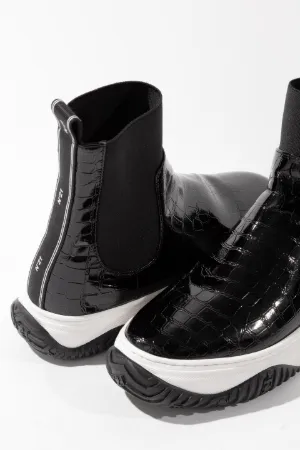 Crocodile-Effect Eco-Leather Ankle Boots