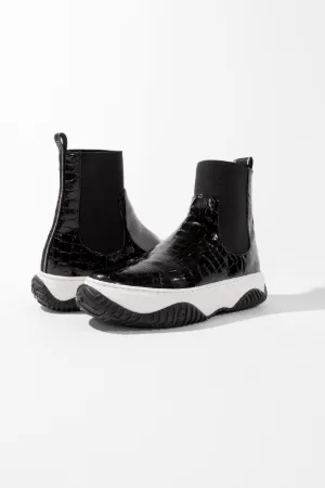 Crocodile-Effect Eco-Leather Ankle Boots