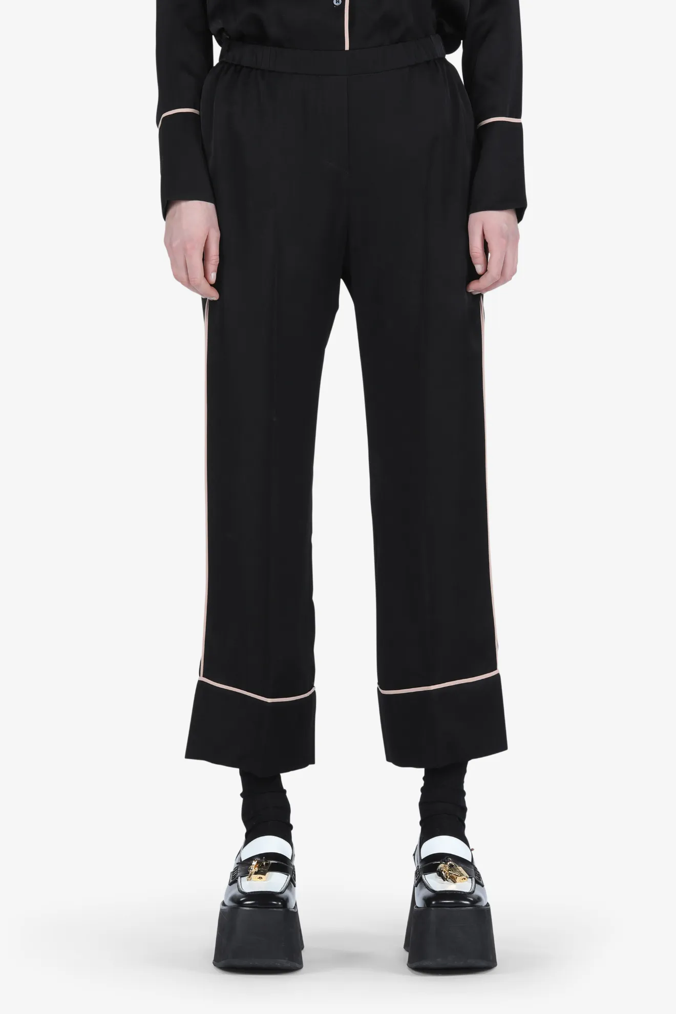 Black straight shop leg cropped trousers